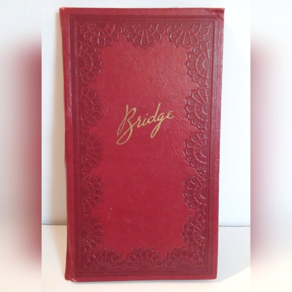 Vintage Tooled Red Leather Embossed Bridge Book Score Pad